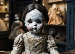 Antique porcelain doll often associated with object attachment hauntings and paranormal folklore.